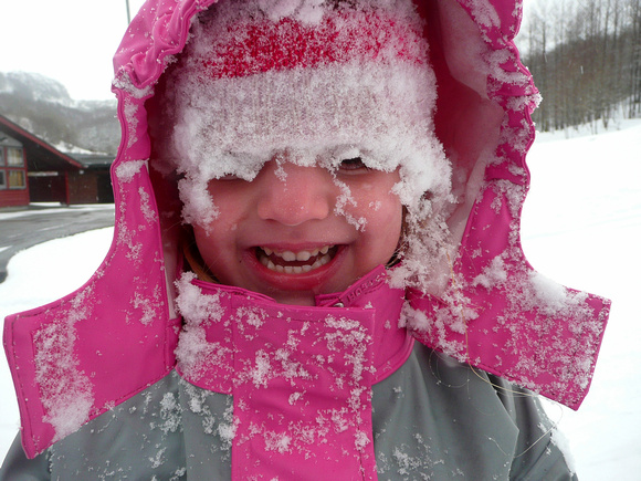 Sara covered in snow