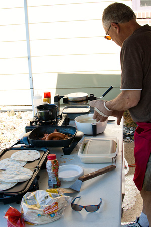 Mark, Nate's dad, had a cookout at the parade and made breakfast for everyone